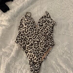 J. Crew Brown and White Leopard Print One Piece Swimsuit